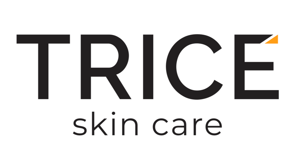 TRICE skin care logo with a blue square on a white background