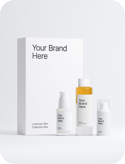 Skincare product set with customizable branding on a white background