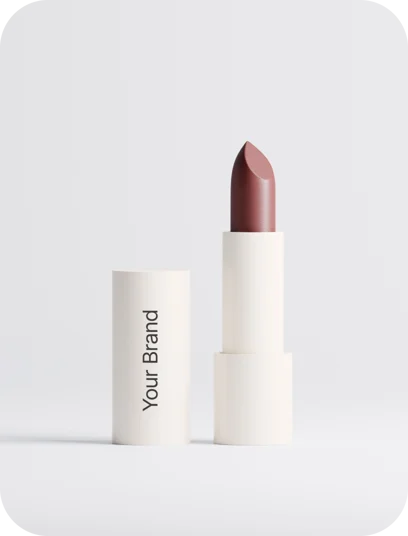 Lipstick with 'Your Brand' label on a light gray background