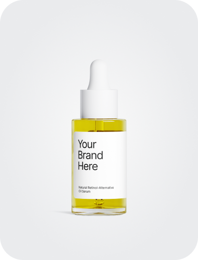 Skincare serum bottle with 'Your Brand Here' label on a white background